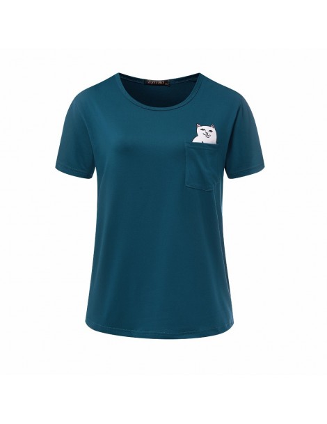 T-Shirts 2018 Summer European style Women T Shirt Pocket cat Top Tee casual Short sleeve Tops women plus size Women Clothing ...