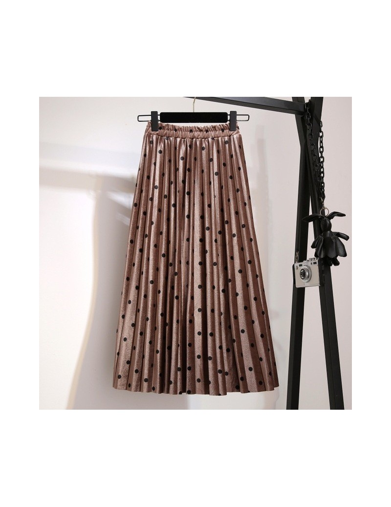 Pleated Skirts Women Spring Autumn Saia Midi High Waist Faldas Mujer Moda Plus Size Jupe Femme Vintage Velvet Dots Ladies Sk...