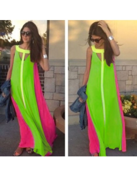 Dresses Women Summer Boho Long Maxi Evening Party Dress Beach Dresses Chiffon Dress - Green - 4P3994859555 $13.07