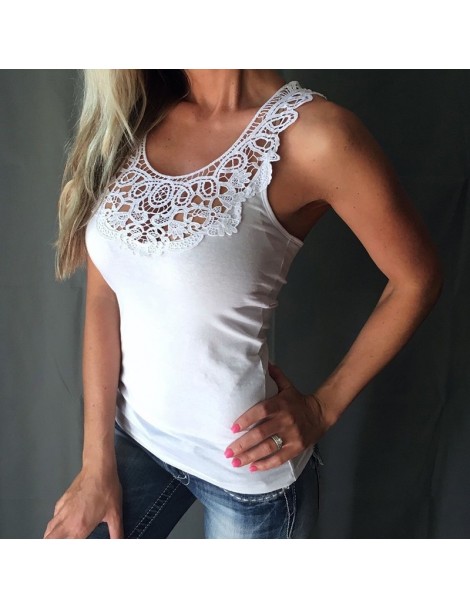 Tank Tops Tank Top Women Summer Sexy Bodycon Deep V Neck Lace Stitching Hollow Out Sleeveless Tops Casual Haut Femme - White ...