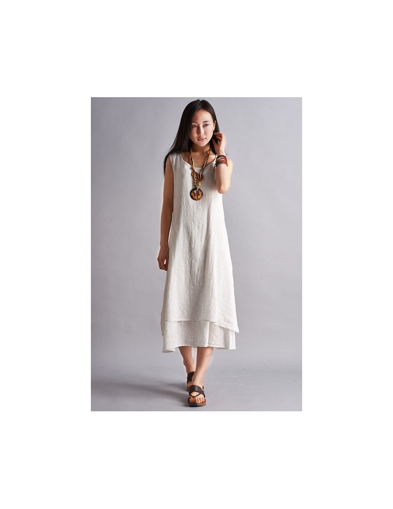Solid Linen Sleeveless Women Dress Original Brand Casual Loose Tank Dresses Summer Mori girl style Vintage Linen Midi Dress ...