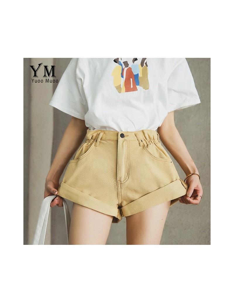 Vintage High Waist Crimping Denim Shorts Women 2019 Korean Style Casual Shorts Jeans Summer Hot Short Pants Women - Khaki - ...