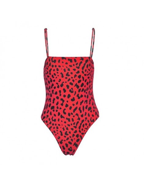 Bodysuits Print Leopard Strap Sexy Bodysuit 2019 One Piece Romper Women Sleeveless Tank Summer Swimwear Body Female - Red - 4...