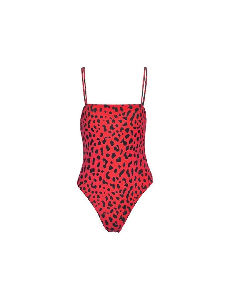 Print Leopard Strap Sexy Bodysuit 2019 One Piece Romper Women Sleeveless Tank Summer Swimwear Body Female - Red - 4H30853355...