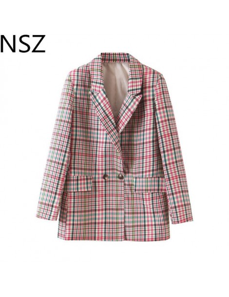 Blazers Woman Vintage Houndstooth Blazer Plaid Long Sleeve Double Breasted Office Lady Jacket Checked Coat Outerwear - Khaki ...