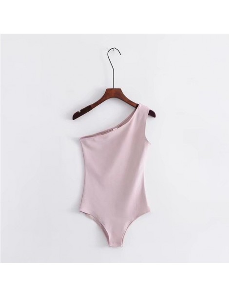 Bodysuits 2018 New Basic One Shoulder Bodysuit Rib Knit Elegant Women Sexy Spring Bodysuits Fashion Skinny Bodysuit - Pink - ...