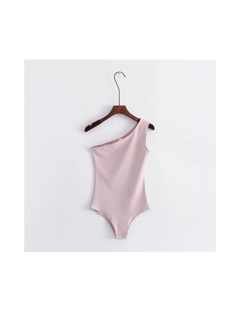 2018 New Basic One Shoulder Bodysuit Rib Knit Elegant Women Sexy Spring Bodysuits Fashion Skinny Bodysuit - Pink - 4F3959218...