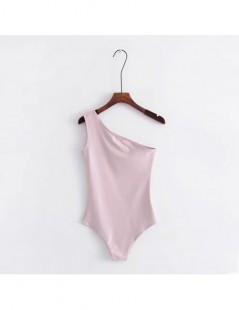 Bodysuits 2018 New Basic One Shoulder Bodysuit Rib Knit Elegant Women Sexy Spring Bodysuits Fashion Skinny Bodysuit - Pink - ...