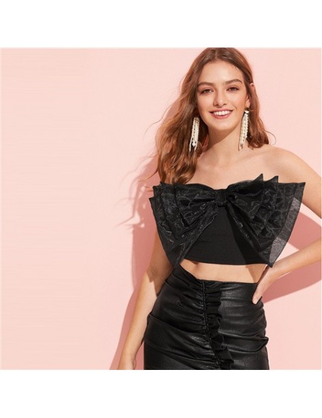 Tank Tops Black Exaggerate Bow Front Crop Bandeau Crop Slim Fit Top Women 2019 Summer Party Minimalist Basics Glamorous 2019 ...