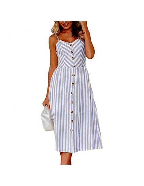 Dresses Women's Sexy Summer Dresses 2019 Boho Plus XXXL Backless Sleeveless Button Striped Solid Midi Dress Slip Sundress Wit...
