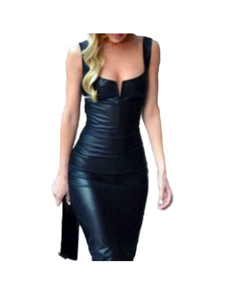 Dresses 2019 New Women Sexy PU Leather Dress Elegant Formal Party Office Lady Midi Dress Skinny Zipper Black Dress 2XL Plus S...