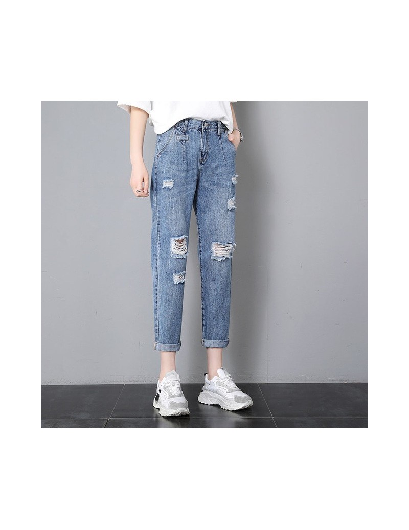 Jeans Ripped Hole Harem jeans for woman high waist Casual Retro blue plus size Ankle Length Straight denim Trousers for women...