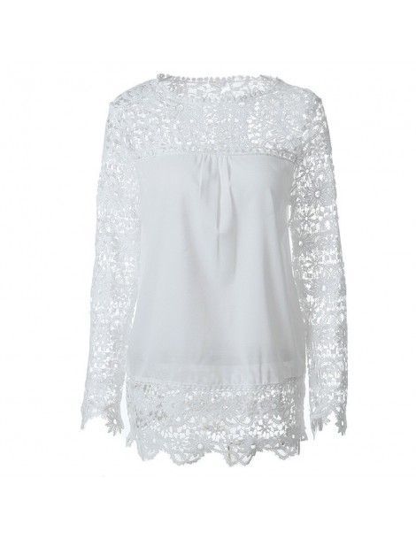 Blouses & Shirts Spring And Summer Pop Chiffon Blouses European American Women's Long-sleeved Hollow Out Flower Lace Blouses ...