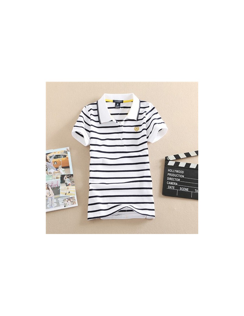 Polo Shirts 2019 New Stripe Print Slim Shirts Fashion Women Summer Top Cotton Embroidery Polo Style Casual Femme Tops Tee Sho...