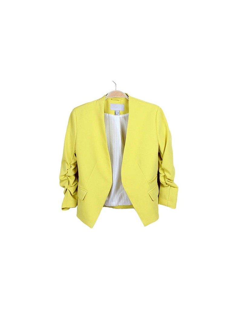 Fashion Women's Blazer Jacket Korea Style Candy Color Solid Slim Suit None Button Retail/Wholesale Drop Shipping - YELLOW - ...