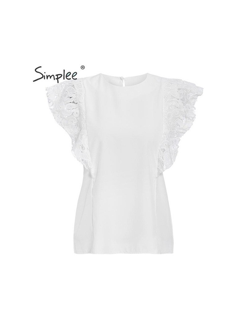 Tank Tops Elegant lace ruffle sleeve women top shirt Summer white embroidery ladies blouse Casual chiffon top wear blusa femi...