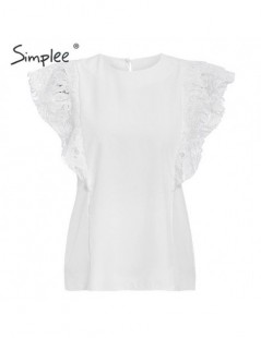 Elegant lace ruffle sleeve women top shirt Summer white embroidery ladies blouse Casual chiffon top wear blusa feminina - Wh...