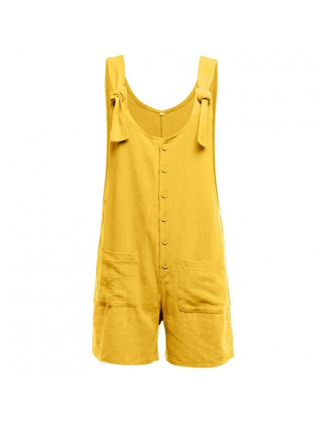 Rompers Summer beach Playsuit Women basic Casual Button Pocket Jumpsuit Linen Vintage Shift Spaghetti-Strap Rompers Macacaoss...