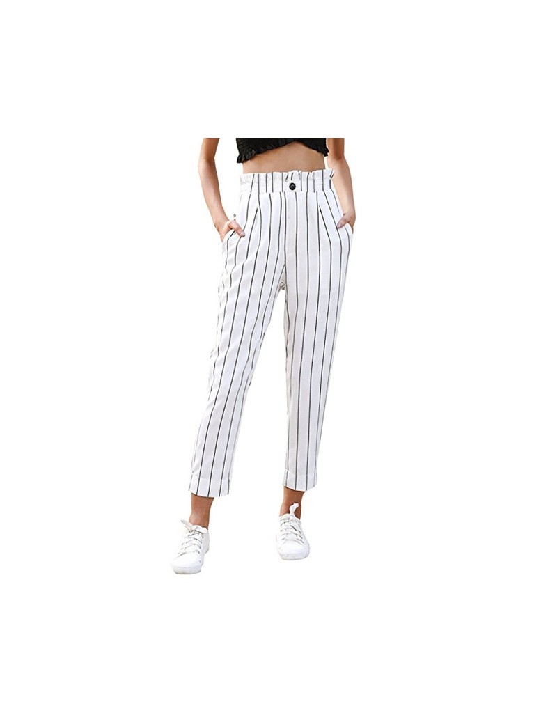 Fashion Summer Striped Straight Leg Casual Pants Women High Waist Striped Casual Butto Pants With Pockets Ladies Trousers 61...