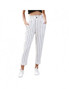 Pants & Capris Fashion Summer Striped Straight Leg Casual Pants Women High Waist Striped Casual Butto Pants With Pockets Ladi...