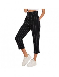 Pants & Capris Fashion Summer Striped Straight Leg Casual Pants Women High Waist Striped Casual Butto Pants With Pockets Ladi...