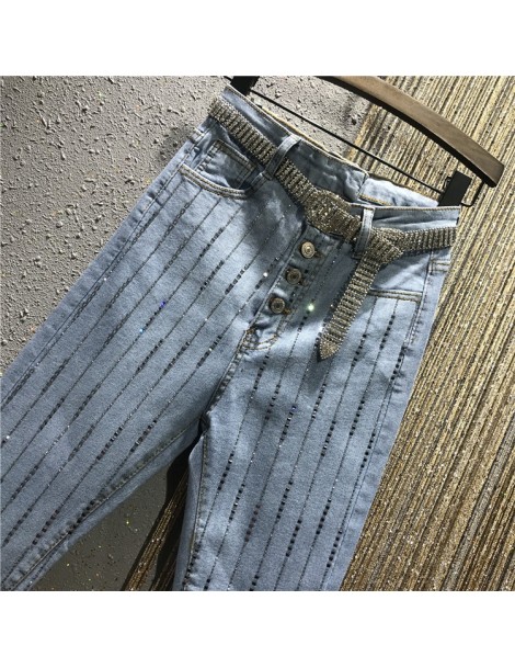 Jeans European 2019 Autumn New Vertical Hot Drill Hole Denim Pants Fur Edge Tight Fitting Stretch Jeans Pencil Pants Female T...
