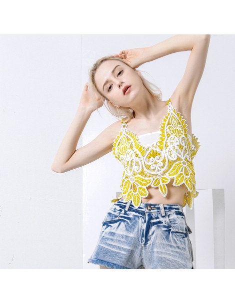 Tank Tops Women Summer Hippie Bohemian Vintage Chic Top Crochet Lace Yellow Sexy Hollow-out Tank Vest Top Short Camis - Green...