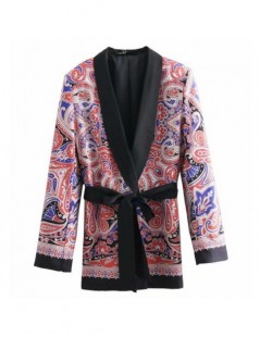 Blazers 2019 Retro Paisley print Sashes Waist Blazer Casual Woman Notched Collar Slim Fit Mid long Suit Jacket Coat Outerwear...