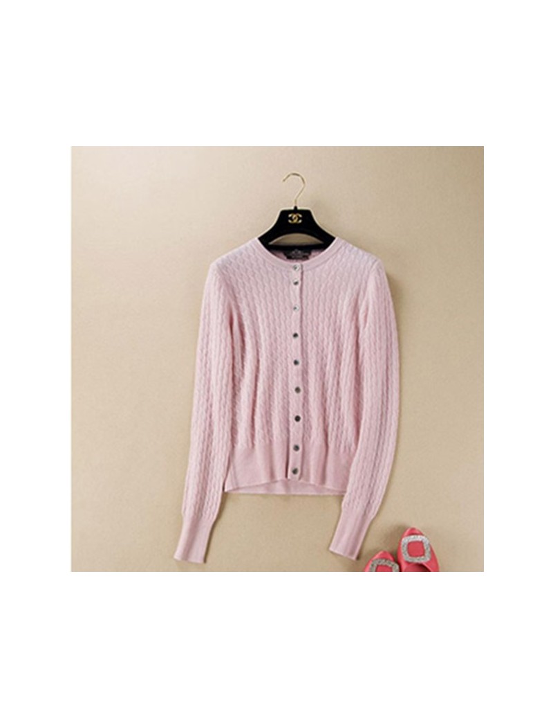 Cardigans 2017 Winter Women's Knitted Cashmere Wool Curling Crewneck cardigan Solid color Clothes cardigan - Pink - 4M3935321...