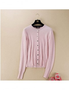 Cardigans 2017 Winter Women's Knitted Cashmere Wool Curling Crewneck cardigan Solid color Clothes cardigan - Pink - 4M3935321...