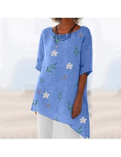 Blouses & Shirts 2019 fashion womens printed beach shirt top summer new womens solid color O-neck long-sleeved irregular chif...