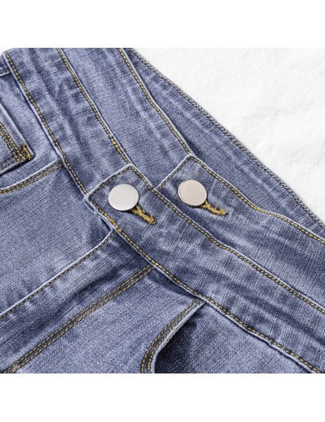 Jeans Women High Elastic Blue Pockets Denim Pants Stretch Plus Size Jeans Skinny High Waist Button Pencil Pants - Blue - 5Q11...
