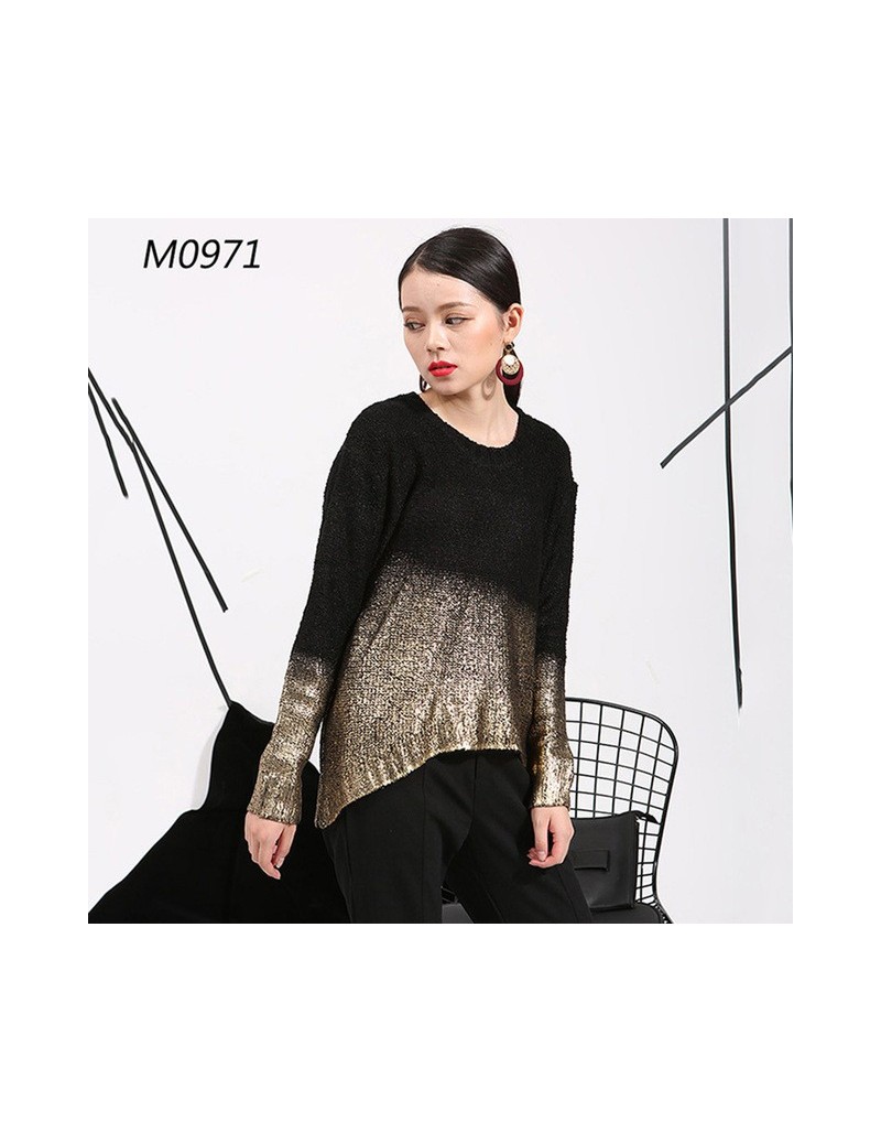 Hoodies & Sweatshirts 2019 New autumn winter Fashion Round Neck Long Sleeve Hit Color Metal Color Big Size Irregular Knit Swe...