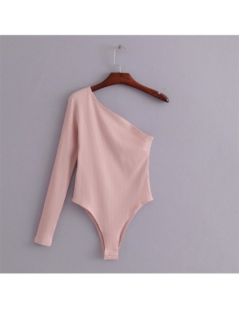 Bodysuits Women One Shoulder Ribbed Bodysuit - pink - 4T3976416341-5 $19.31