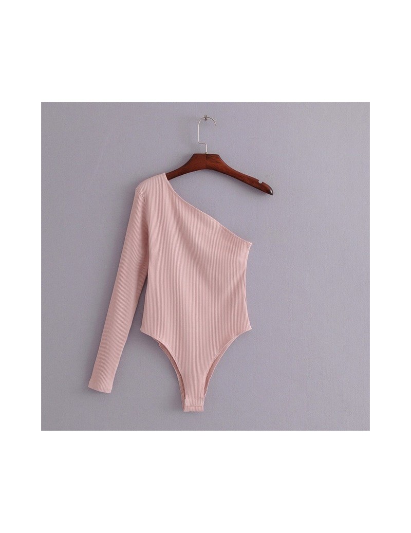 Women One Shoulder Ribbed Bodysuit - pink - 4T3976416341-5