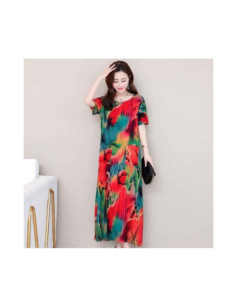 Women summer dresses casual print vintage long dress loose plus size maxi dress robe vestidos - Color 10 - 4V3093959706-10