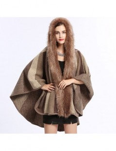 Cloak Faux Fox Fur Collar Hooded Cloak Coat Autumn Winter Fashion Knitted Cardigan Wool Cashmere Sweater Womens Capes and Pon...