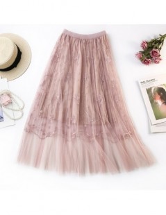 Skirts Embroidered Skirt 2019 New Style Fresh Dandelion Embroidered Skirt Women Elegant Pleated Skirt C876 - Pink - 4F4122277...