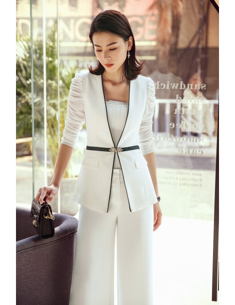 Pant Suits Fashion Office Ladies Black Blazer Women Business Suit with Pant and Jacket Set Work Wear Uniforms OL Style - Whit...