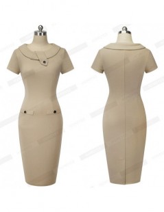 Dresses Summer Elegant Solid Color Button Business Dress Wear To Work Turn-down Collar Short Sleeve Bodycon Women Dress EB511...