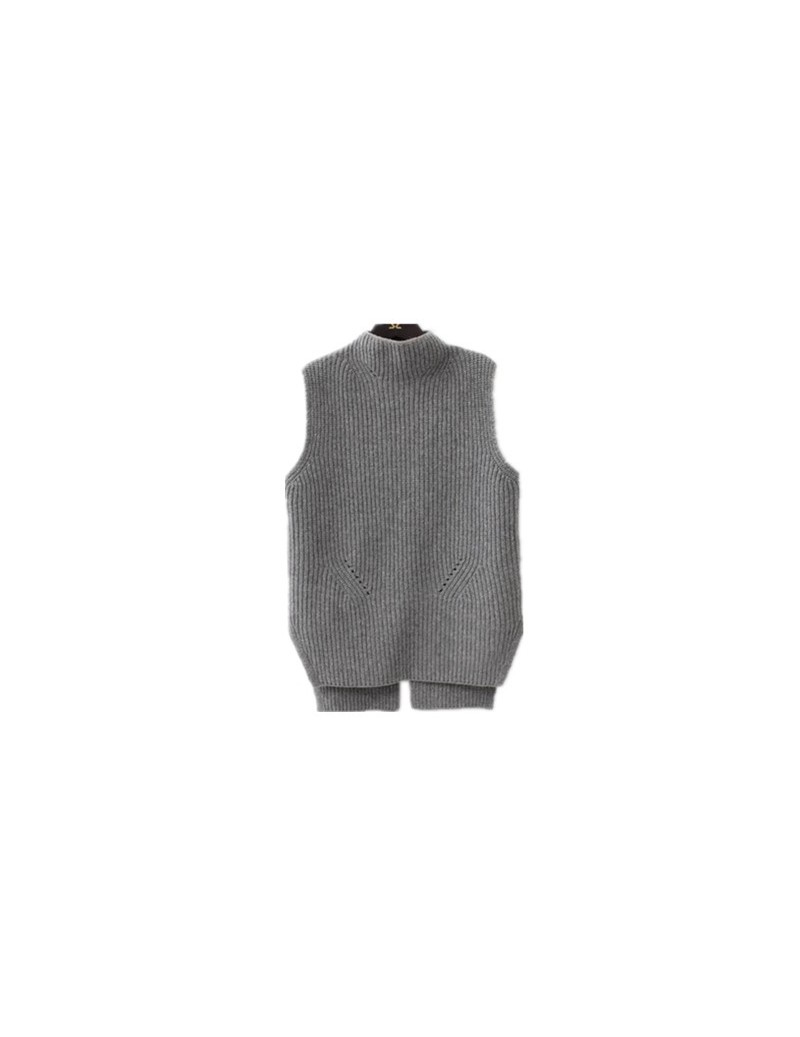 wool vest women loose half-high collar knit wool vest pullover ladies sleeveless jumpers - dark gray - 413099738293-3