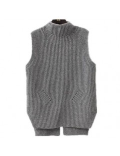 wool vest women loose half-high collar knit wool vest pullover ladies sleeveless jumpers - dark gray - 413099738293-3