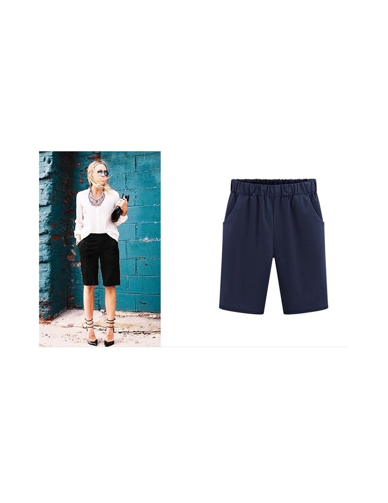 Shorts 2019 Summer large size women shorts Loose Cotton Solid Color casual shorts Female plus size 6XL short pants - Blue - 4...