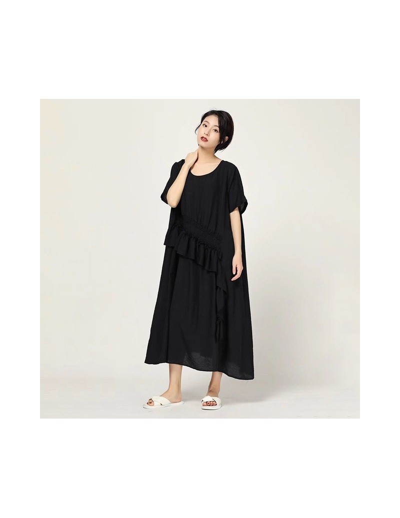 Dresses Summer Casual Solid Patchwork Ruffles Women Dress O Neck Short Sleeve Loose Slim Straight Dresses 2019 Fashion New Ti...
