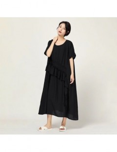 Summer Casual Solid Patchwork Ruffles Women Dress O Neck Short Sleeve Loose Slim Straight Dresses 2019 Fashion New Tide - bl...