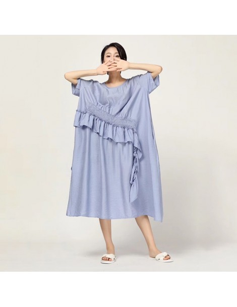 Dresses Summer Casual Solid Patchwork Ruffles Women Dress O Neck Short Sleeve Loose Slim Straight Dresses 2019 Fashion New Ti...