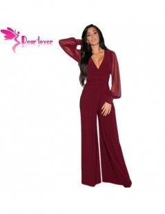 Jumpsuits Long Black Rompers Womens Jumpsuit Winter Autumn Party V-neck Embellished Cuffs Mesh Sleeves Loose Club Pants LC665...