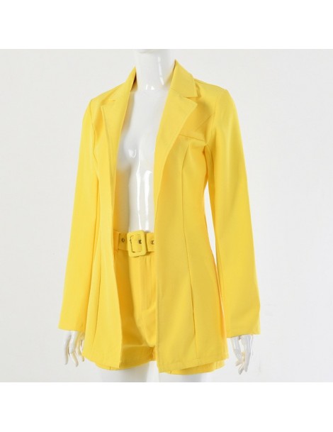 Women's Sets yellow blazer casual two piece set women long sleeve Suit High Waist Bag shorts set womens clothing streetwear f...