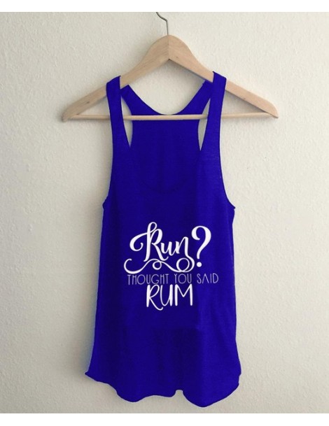 Tank Tops Vest Run? I Thought You Said Rum Tank Top for Women Summer Harajuku Cotton Funny Casual Sleeveless Tee - blue-white...