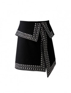 Skirts Rivet Patchwork Skirt For Women Split Asymmetrical High Waist Bodycon Zipper Skirts Spring Fashion Sexy Clothing - bla...